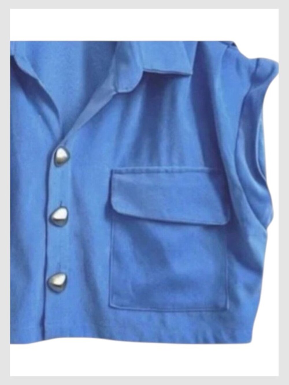 Maryallé Button Front Crop Top Cobalt Blue Cotton XS–M - Picture 3 of 10